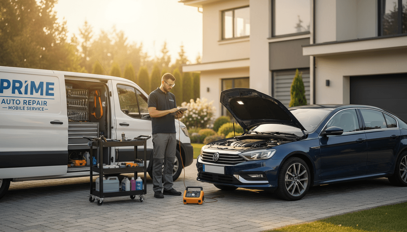Camionnette de service mobile stationnée dans une entrée résidentielle à Brossard